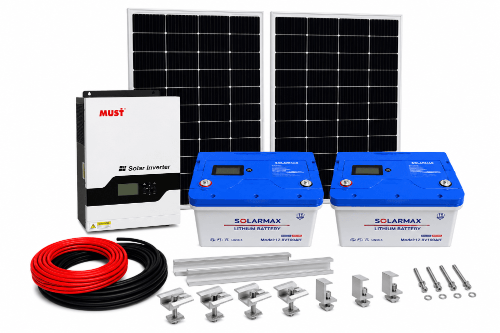 2.2kW Complete Solar Kit – MUST Inverter & Lithium Batteries 2.2kW Complete Solar Kit – MUST Inverter & Lithium Batteries